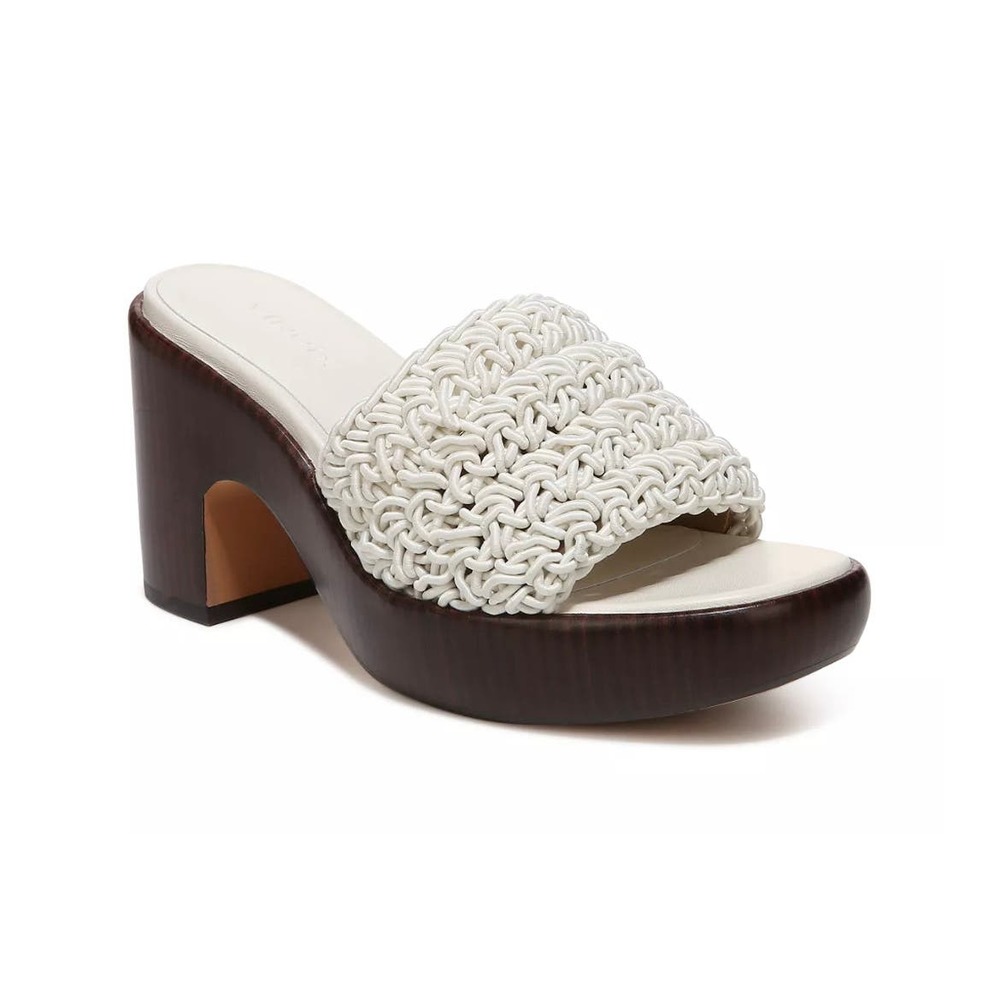 Vince Nicki Crochet Clog Platform Sandals White Wooden Heel Size 7.5